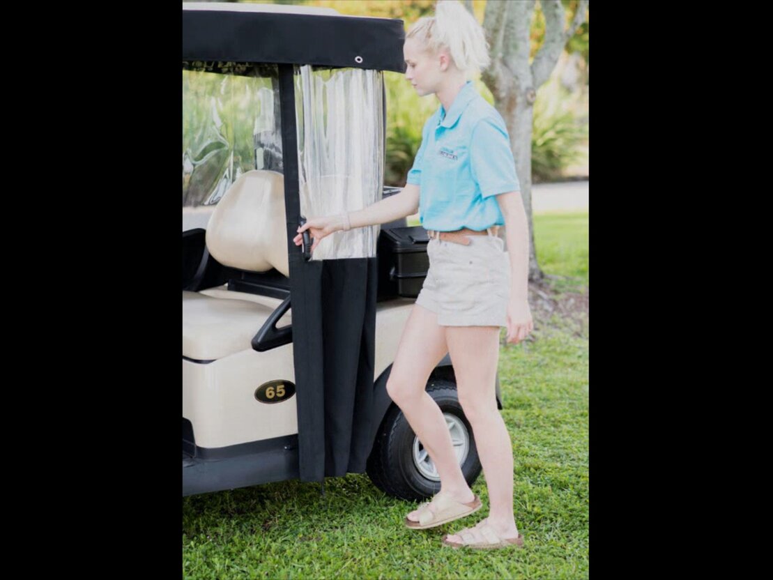 Close-up of zipper-free golf cart cover design